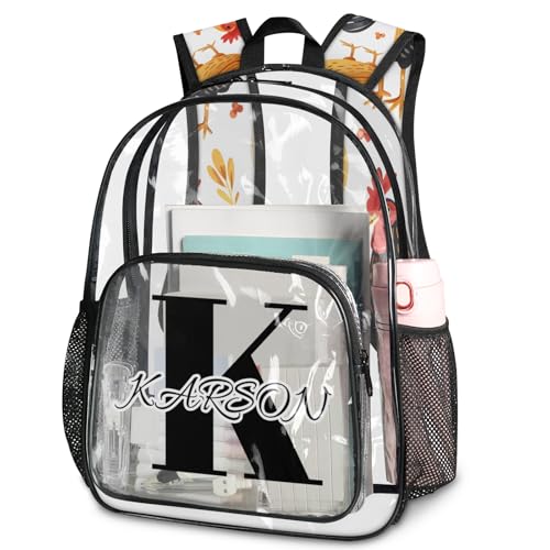 Personalized Small Clear Backpack Stadium Approved Heavy Duty PVC Plastic Custom Chicken Transparent Backpacks See Through Bag with Name, Cock Hens Rooster