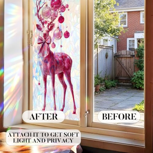 Image of Pink Reindeer Ornament Holographic Window Film 17.32x39.37in