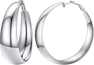 FOCALOOK Boucles d'Oreilles Créoles Femme en Acier Inxydable/Plaqué Or, Anneaux d'Oreilles Plats Irréguliers de 40mm/60mm/80mm de Large