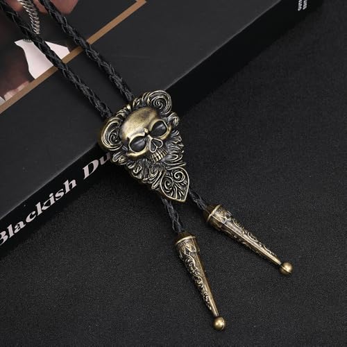 Image of Joxevyia Bolo Tie for Men Vintage Cow Skull Leather Rope Western Cowboy Necktie Vintage Bola Tie Gift for Him