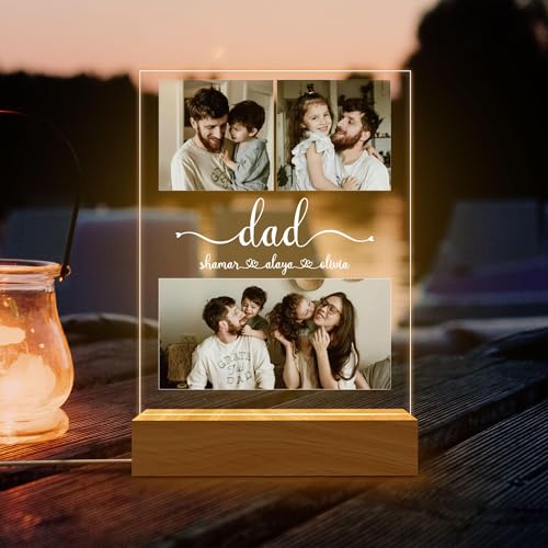 Image of Personalized Father's Day LED Table Lamp, Custom Dad Photo Collage Acrylic Night Light (Dad- 3 Frame)