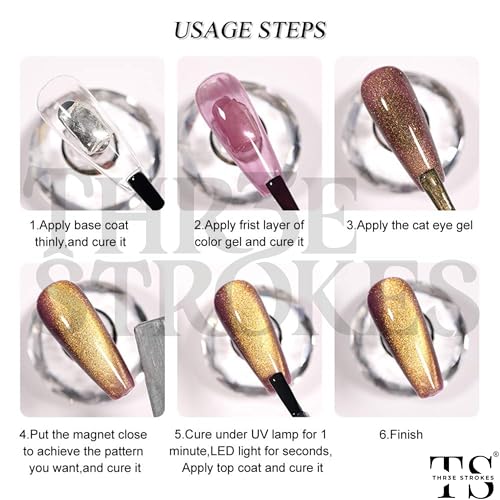 Image of THR3E STROKES Cat Eye Gel Nail Polish 15ml Polish Soak Off U V LED Nail Lamp 1 Color Silver Shimmer Velvet Gel Nail Polish Nail Art Manicure Salon DIY Home (GLORIOUS GOLD)