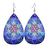 mandalas rectangulares faciles Pendientes rectangulares impresos de doble cara de mandala, piel sintética de PVC, aretes chapados en plata 925, sin decoloración, pueden satisfacer tus necesidades decorativas durante mucho tiempo, también son regalos ideales para esposa, madre, hija, artículos, familiares y amigos.