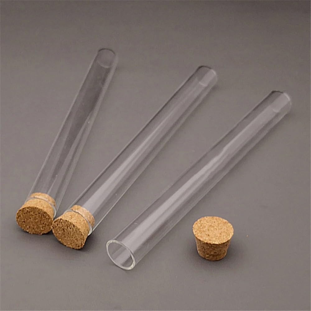 Borosilikatglas-Reagenzgläser, Reagenzgläser aus Borosilikatglas mit Korkstopfen, 15 x 150 mm, flacher Boden, 19 ml, 20 Stück
