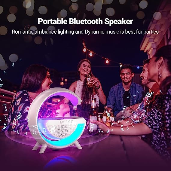 Image of The Virtue Box BT - 2301 and 6 RGB Music sync Lighting Mode forLED Night Light Table Atmosphere Lamps, Music Lamp Wireless Charger Portable Bluetooth Speaker Lamp Clock Alarm Key and APP Control,