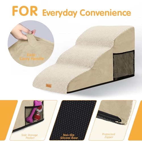 Image of Topmart High Density Extended Foam Dog Ramp&Steps 3 Tiers,15.7 inch High | Non-Slip Dog Stairs with Removable Cover,Soft Foam Pet Ladder,Best for Injured,Older Cats,Pets with Joint Pain