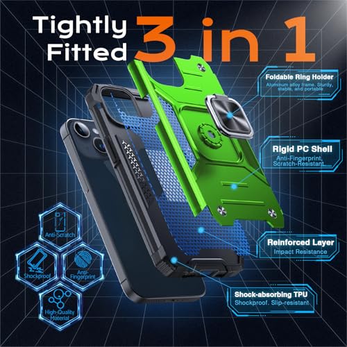 Image of Anqrp Heavy Duty Case for iPhone 15 Case with Enhanced Ring Holder Grip Stand, Military Grade Shockproof Rugged Drop Protective Silicone Hard Slim iPhone 15 Phone Case Cover,Spring Grass