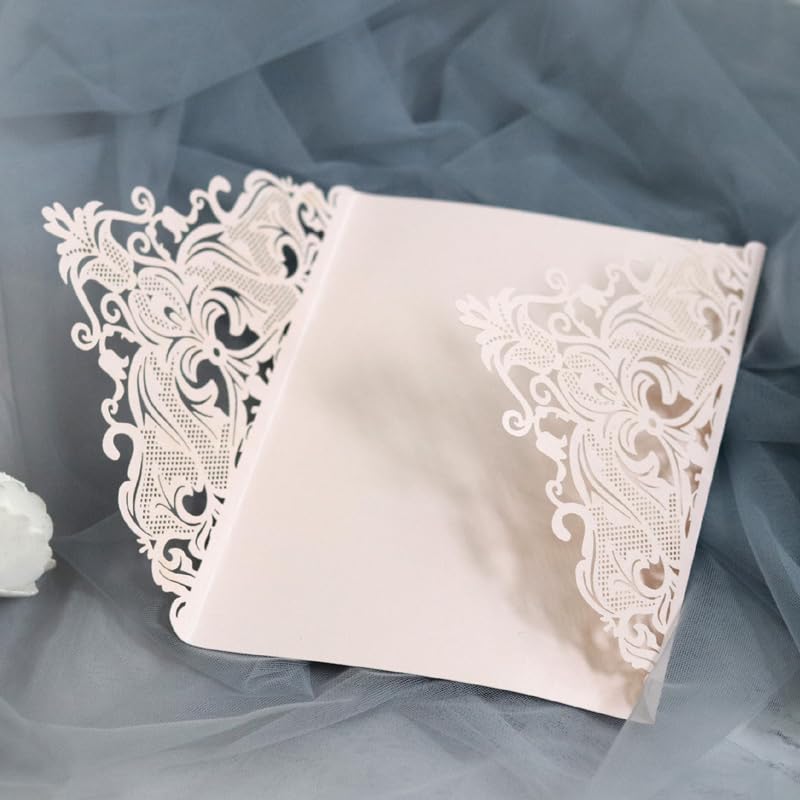 Hochzeitskarte (50 Teile/los) Spitze Rosa Hochzeit Einladung Karte Gold Glitter Engagement Geburtstag Taufe Einladungen Hochzeitskarten(White,Whole Set blank)
