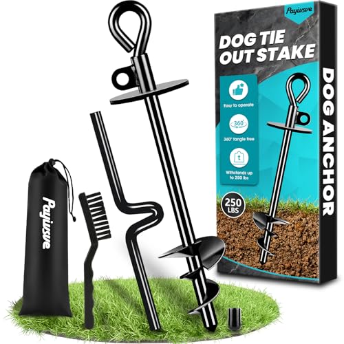 Dog Tie Out Stake for Large Dogs up to 250 lbs Dog Stakes for Outside Camping Yard Beach 360 Rotation No Tangling Ground Dog Anchors for Dog Cable Leads Tether Chain