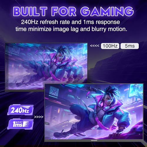 Image of Viewedge 23.8-inch Gaming Monitor FHD (1920 x 1080) 240Hz, VA Panel, Adaptive-Sync, 1ms Response Time, 75x75mm Wall Mount, HDMI & DisplayPort