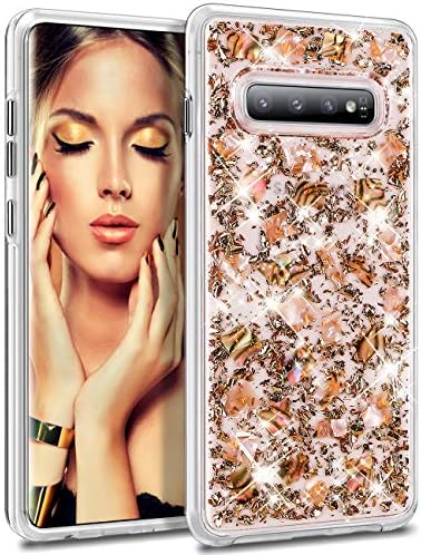 HoneyAKE Cover for Galaxy S10 Plus Case Luxury Glitter Bling Cute Girls Women Genuine Shell Hard PC Back Flexible TPU Bumper Protective Phone Case for Samsung Galaxy S10 Plus 6.4 inches, Rose Gold