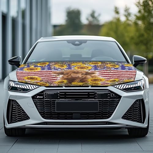 Image of Car Hood Cover,Cow and Sunflower All Weather Comfortable Car Hood Cover Protector Suitable Most Automotive Sedans Trucks Pickup Sports Cars for Outdoor