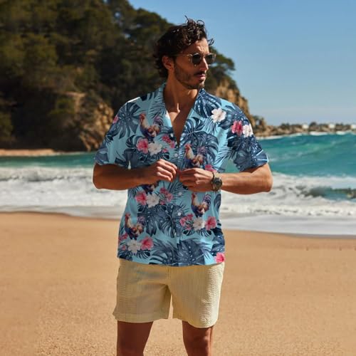 Rooster Hawaiian Shirts for Men,Button Down Beach Casual Shirtss4