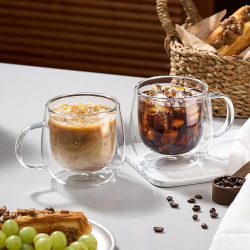Image of Double Wall Glass Cups, 240 Ml, Insulated Tea & Coffee Cups, Hot & Cold Drinks, Coffee, Tea, Milk, Cappuccino, Juice, Microwave Safe, Stylish Espresso Chocolate Beverage, Pack of 2