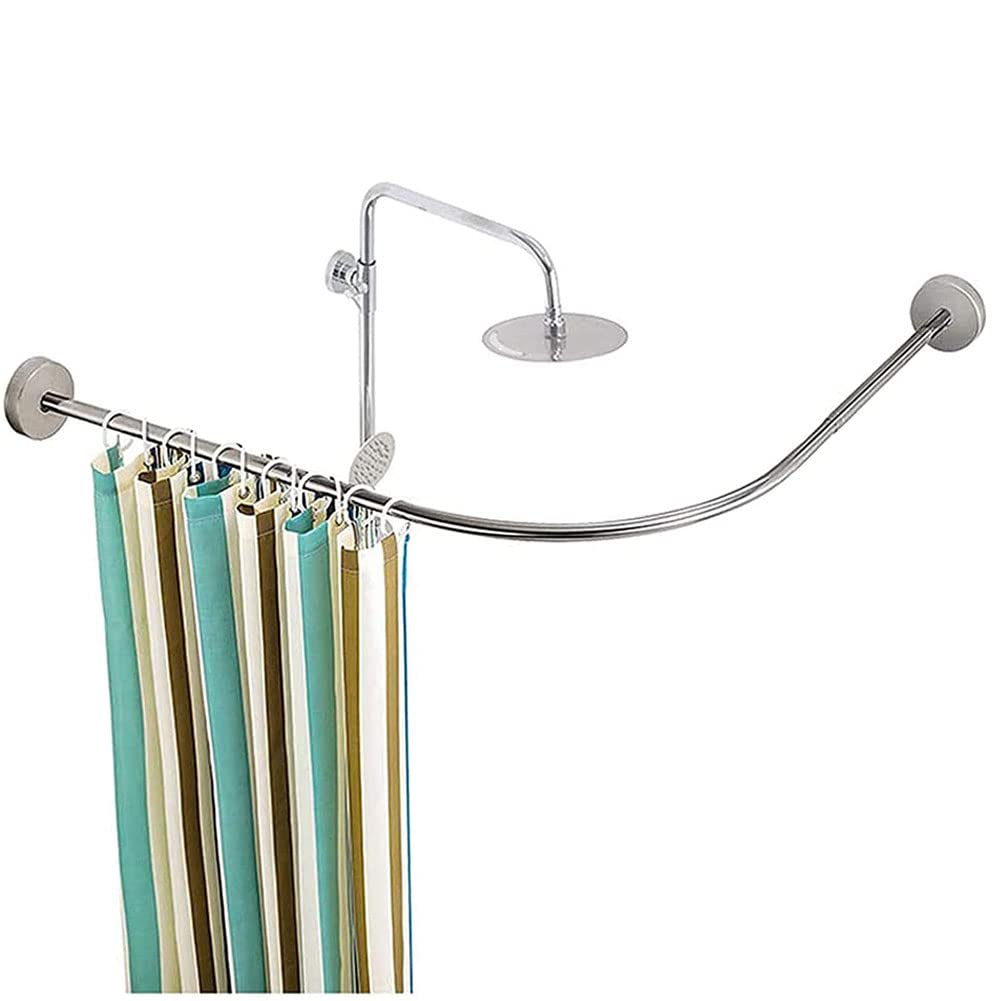 Genérico Barra de Cortina de Ducha Curva en Forma de L, riel de baño Extensible de Acero Inoxidable sin Necesidad de taladrar, Cortina Impermeable para bañera y Tienda de Ropa, se Adapta a 70-95 cm x