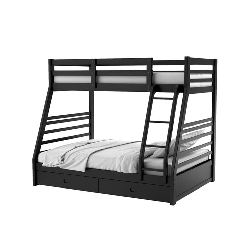 BOWERY HILL Transitional Wood Twin Over Full Storage Bunk Bed in Black