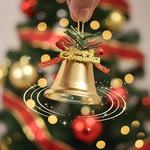 Image of Crackles Merry Christmas Bells (Set of 6) Golden Jingle Bells | Christmas Tree Decoration Items | Xmas Gifts Ornaments Props Decorations for party Decoration
