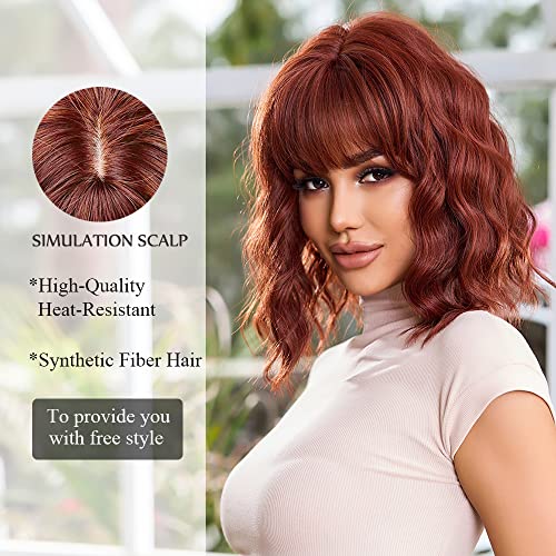 OUFEI Reddish Brown Wig with Bangs Curly wigs for Women Short Red Copper Wigs Synthetic Hair Heat Resistant Wigs for Daily Party Cosplay Wear - Image 3