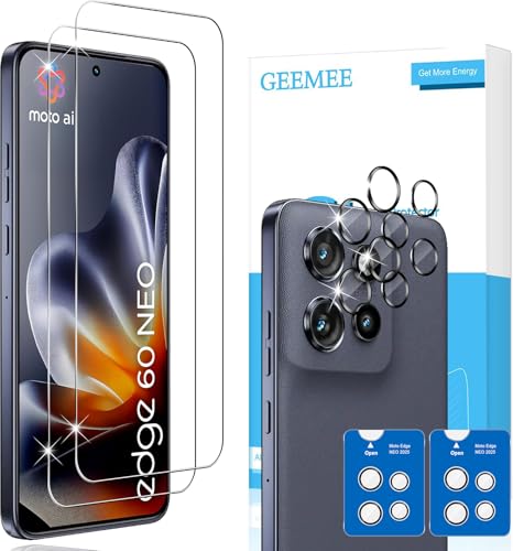 GEEMEE para Motorola Moto Edge 60 Neo/Edge 50 Neo de Pantalla Protector de Lente de cámara, 2+2 Pack Cristal Templado Película Vidrio Templado, Instalación Rápida 9H Alta Definicion