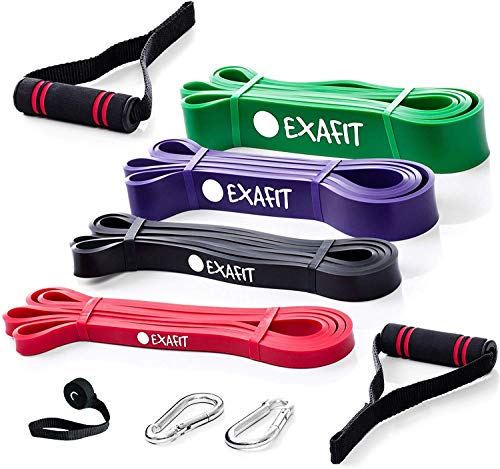 EXAFIT Pull Up Assistance Bands Resistance Band Set of 4 Fitness Bands I Best Heavy Duty Stretch Exercise Bands for Body Stretching Powerlifting Workout Training I Gym Home Loop Mobility Bands Assist