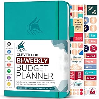 Clever Fox Bi-Weekly Budget Planner  Undated Financial Organizer with Expense & Bill Tracker  Finance Book for Household Money Budgeting  5.8 x 8.3 Hardcover (Turquoise)
