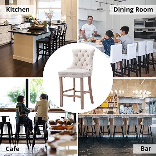 I-Pook Counter Height Bar Stools Set Of 2, Velvet Upholstered Barstools With Button Tufted, Nailheads Trim And Solid Wood Legs, Full Back Bar Chairs For Kitchen Island Dining Room Pub Cafe, Beige #TOP5