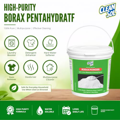Image of Cleansol Borax Powder 5 Kg | Multipurpose Cleaning Powder & Laundry Booster | Detergent Enhancer, Stain Removal, Whitening & Slime Making Use