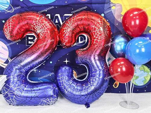 Image of 40 In Red And Blue Spider Theme Large Number 8 Balloon | Giant Large Helium Foil Balloon for Boy or Girl 8 th Birthday Wedding Anniversary Baby Shower Party Decorations