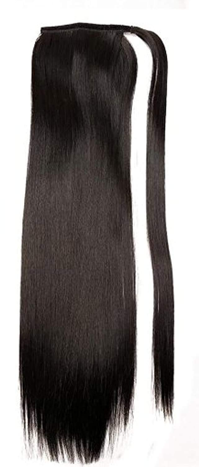 Kabello Straight Long Remy Human Hair Ponytail Extension 16� 50 Gram Black (Free Hair Brush And 24 Pcs Bob Hair Pins)