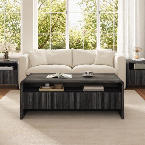 Image of AMERLIFE Fluted Coffee Table with Storage & Rounded Edges