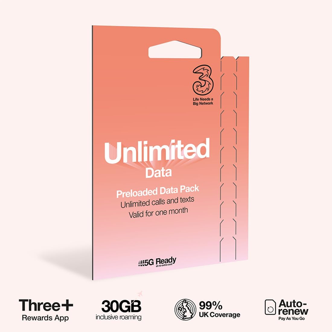 โ Three Mobile PAYG Voice SIM Pack - Unlimited - ยฃ35