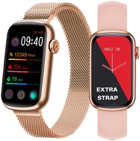 FITTERSTILL Smart Watches for Women Waterproof Fitness Activity Tracker with Blood Pressure, Heart Rate Monitor, Blood Oxygen Tracking, Touch Screen Smartwatch for Android iPhone iOS (Gold)