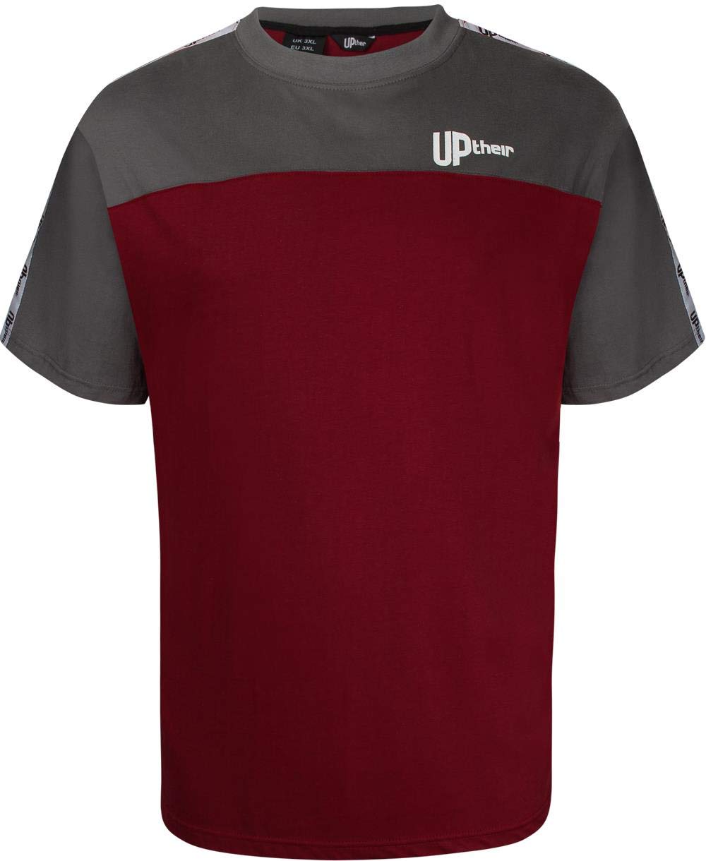 Uptheir Men's Thor Sleeve Taping Crew Neck T-Shirt - Grey Burgundy (UK, Alpha, S, Regular, Regular)