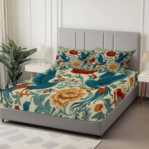 Drap housse microfibre 140x200 cm motif phoenix jaune rétro