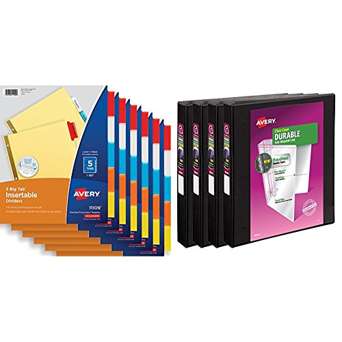 Avery Big Tab Insertable Dividers, Buff Paper, 5-Tab Set, Multicolor, Multi Pack of 6 Sets with 1