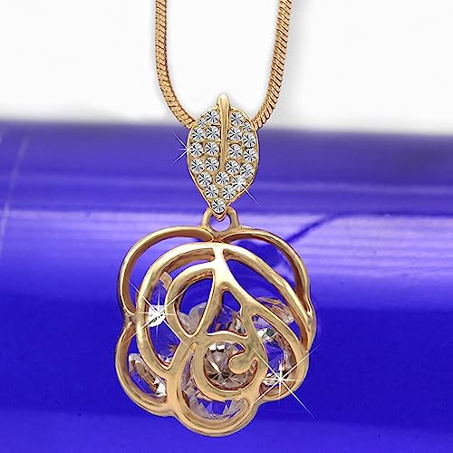 Pendentif rose évidée avec sa longue chaîne de pull ajustable et polyvalente