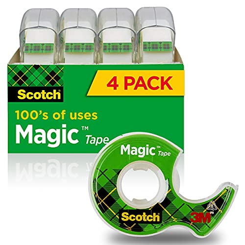 Scotch Magic Tape Rolls Dispenser Box Bundle ~ 3/4 x 850 Inches Scotch Magic Tape Refills and Dispenser Set for Tape Office Supplies, School Supplies, and More (3M Scotch Tape) (4 Rolls)
