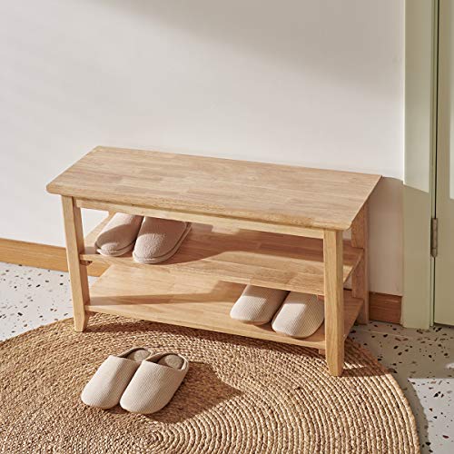 Image of XKZG Storage Bench Wooden Shoe Rack Bench Simple Style Wood Entryway Bench (Natural,31.5 inch)