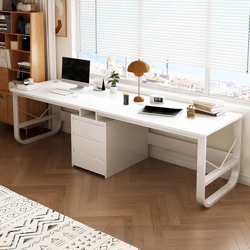 Escritorio doble grande de 78.7 pulgadas para 2 estaciones de trabajo dobles con cajones, elegante mesa de estudio de madera, perfecta para oficina en casa y configuración de juegos (blanco)