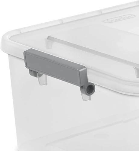 Miniatura 7 de (3 Pack) 12.7 Quart Clear Plastic Modular Storage Containers with Write-On Label Latches - Gray Stackable Organizer Boxes for Home, Office, Closet,