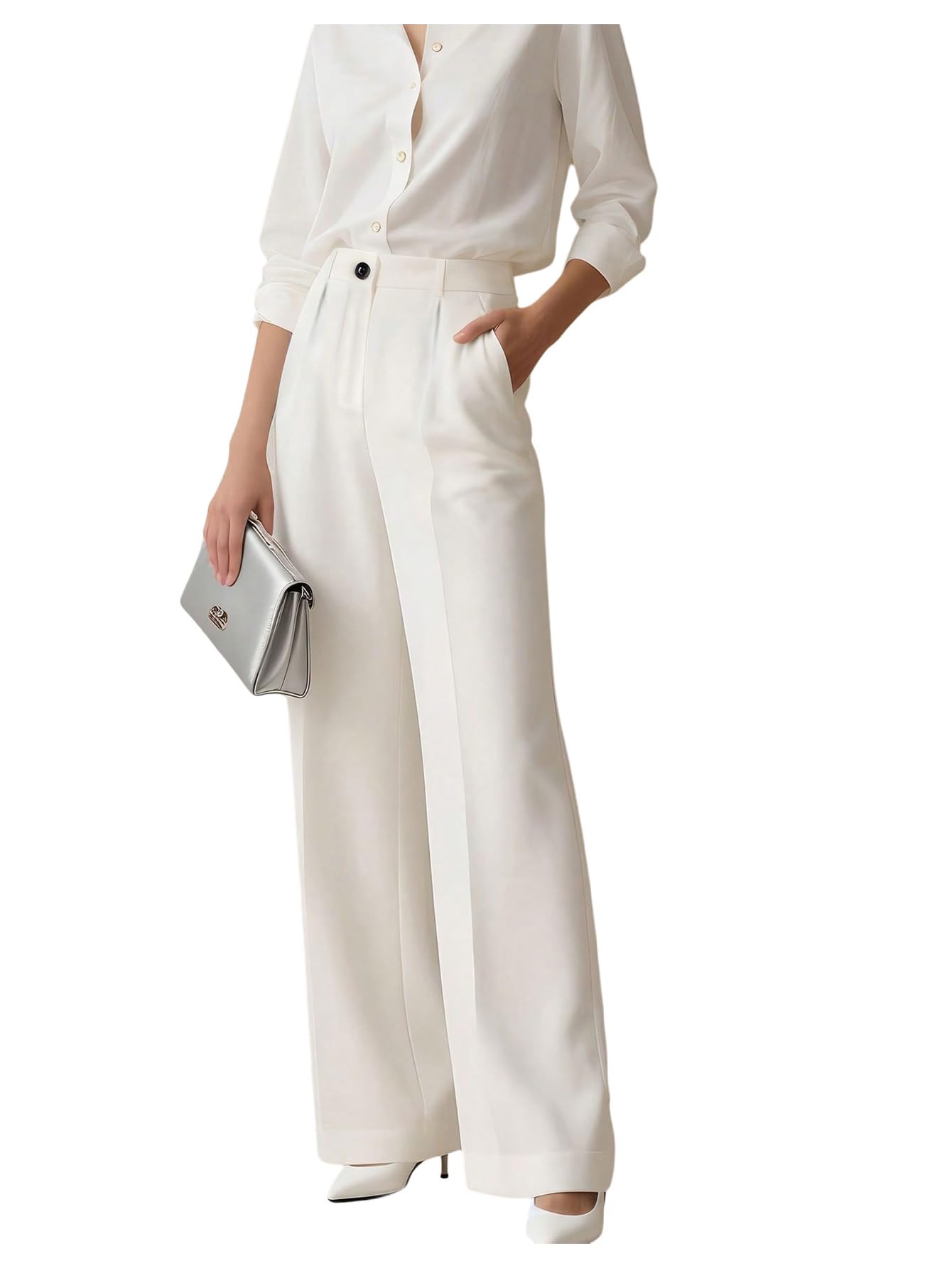 GORGLITTER Womens Pleated High Waisted Dress Pants Trousers Dressy Wide Leg Straight Business Casual Work Slacks Pants