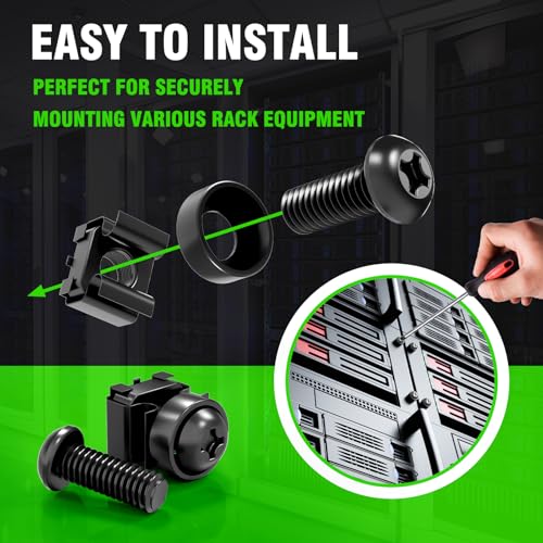 50 pack m6 x 16mm rack mount cage nuts screws and washers for rack mount server cabinet rack mount server shelves routers rack mount screws and square insert nuts self-locking cable ties for free