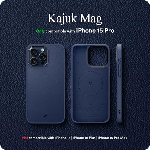 Image of Spigen Cyrill Kajuk Mag | iPhone 15 Pro Case | Blue iPhone 15 Pro Back Cover | Faux Leather+TPU+PC - Navy