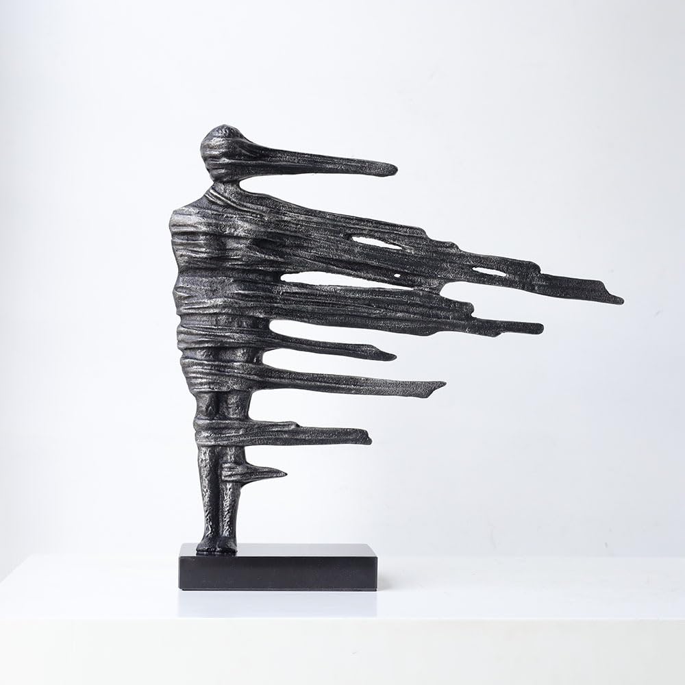 Aottsd Black Abstract Wind Woman Metal Sculpture Marble Base Modern Gallery Decor