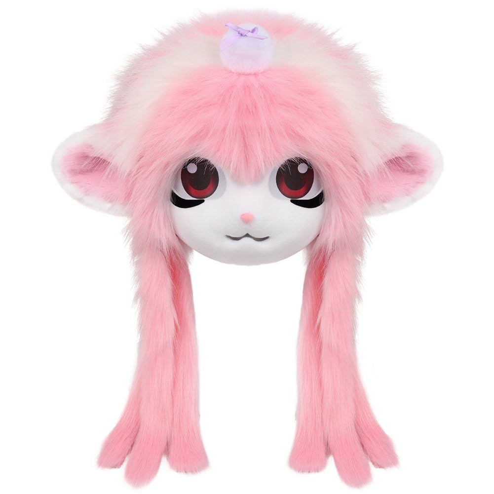 Cute Plush Lamb Furry Fursuit Head Mask, Animal Therian Prop for Halloween Masquerade Anime Cosplay Party Dressing
