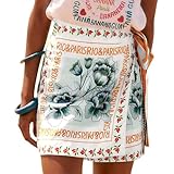 レディース フローラル ラップ スカート サマー ビーチ ミニ スコート タイ サイド ハイウエスト Aライン ボーホー カバーアップ スカート 2025 バケーション 衣装, マルチカラー, Medium