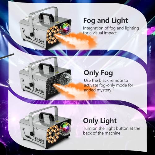 Máquina de Humo con Luz Bola Disco, 800W y 4500CFM con 18 Luces LED de 13 Colores, Control Remoto Inalámbrico miniatura 7