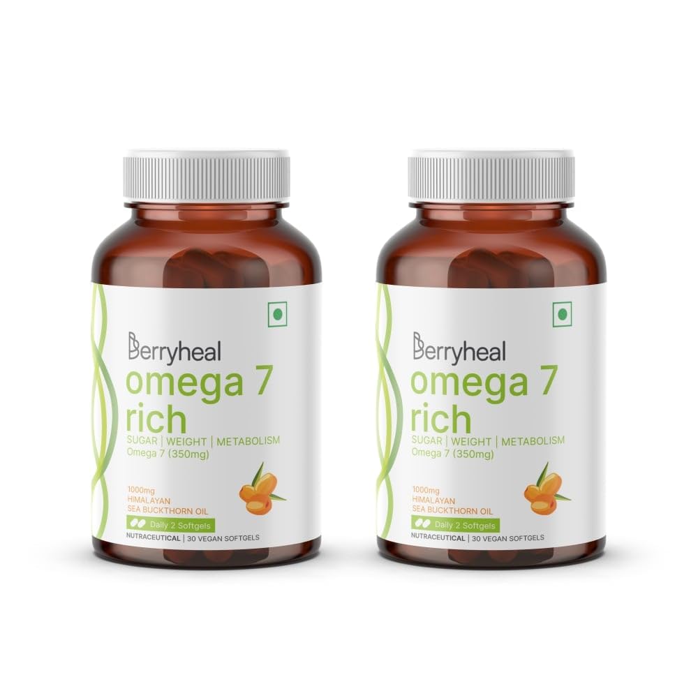 - Omega 7 Rich Capsules | Regulates Blood Sugar, Supports Weight Management & Aids Respiratory Health | 100% Vegan Seabuckthorn with Highest 35% Concentrated Omega 7 | 60 Capsules – 30 Days