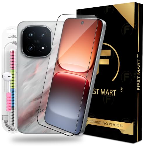 Image of FIRST MART Tempered Glass for iQOO 15, 9H 0.3 mm Full-Glue Screen Protector with Cable Protector, 3D Edge-to-Edge, HD Clear, Case-Friendly, Black, Pack of 1
