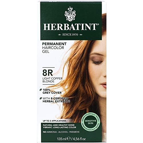 Herbatint Permanent Haircolor Gel, 8R Light Copper Blonde, Alcohol Free, Vegan, 100% Grey Coverage – 4.56 oz